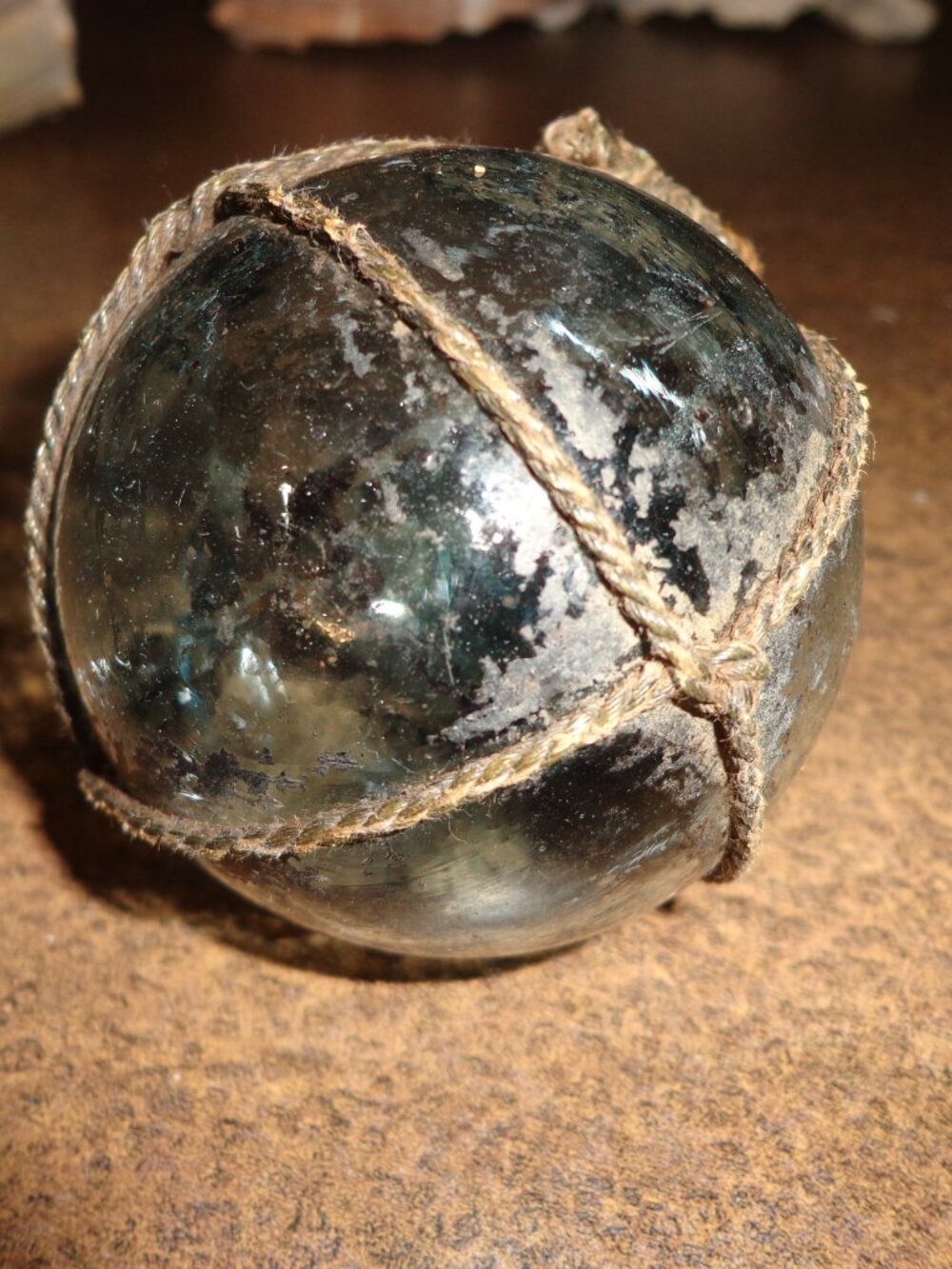 Authentic Vintage Handblown Netted Fishing Ball Buoy Bluish